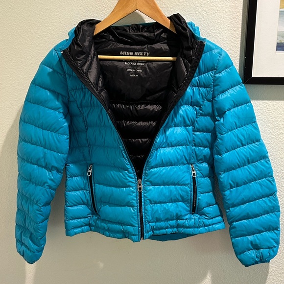 Miss Sixty Women’s Down Teal Puffer Coat - Picture 3 of 6